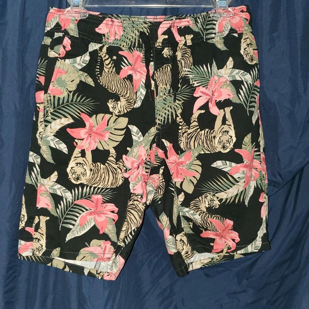 Floral Tiger Drawstring Shorts Mens Small